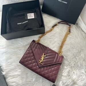YSL TriQuilt Medium Envelope Bag in Leather (rouge, rare color!)